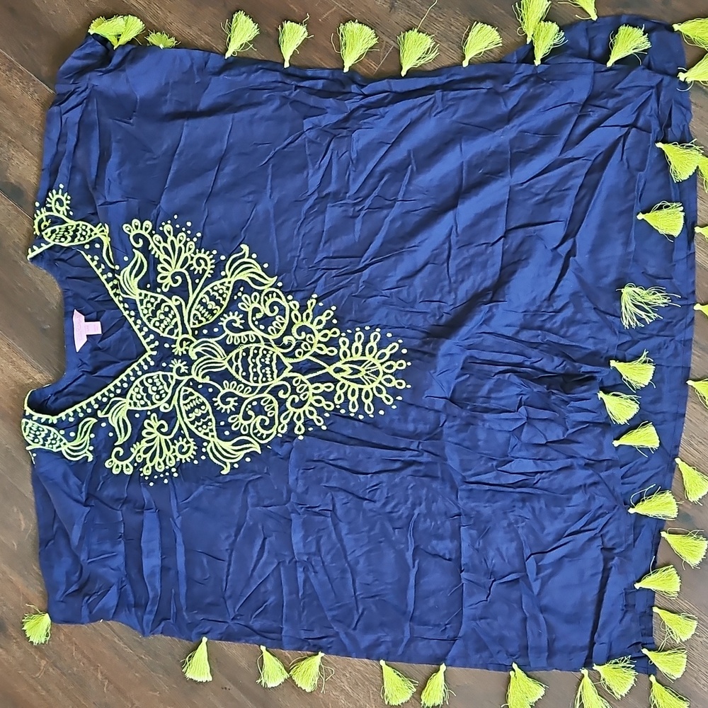 Lilly Pulitzer Chai Caftan Dress in Navy with Gold Beading Small